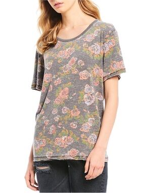 Free People Tourist T-Shirt Small Black Floral Tee
